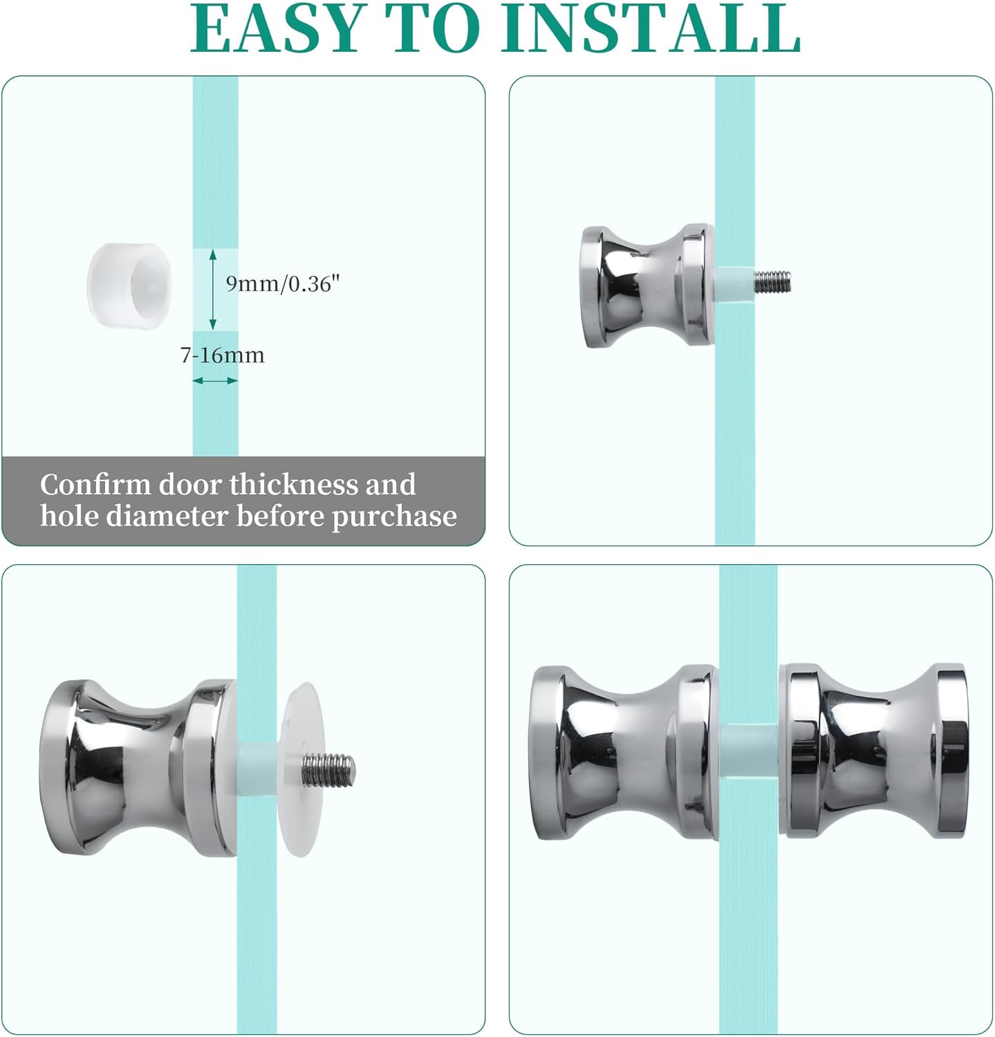 Alise Shower Door Handle, Sliding Shower Doors Knob, Heavy Duty Solid SUS304 Stainless Steel Knob, Double Sided Pull Hardware Replacement Parts for Bathroom Glass Doors, Polished Chrome