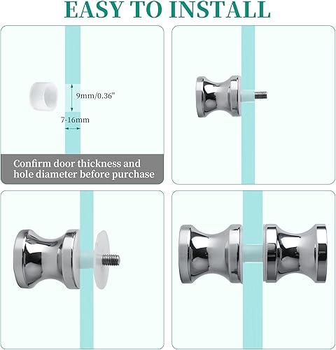 Miniatura 8 de Alise Manija de puerta de cristal para ducha, perilla de puertas corredizas de ducha, piezas de repuesto de hardware de doble cara para puertas de