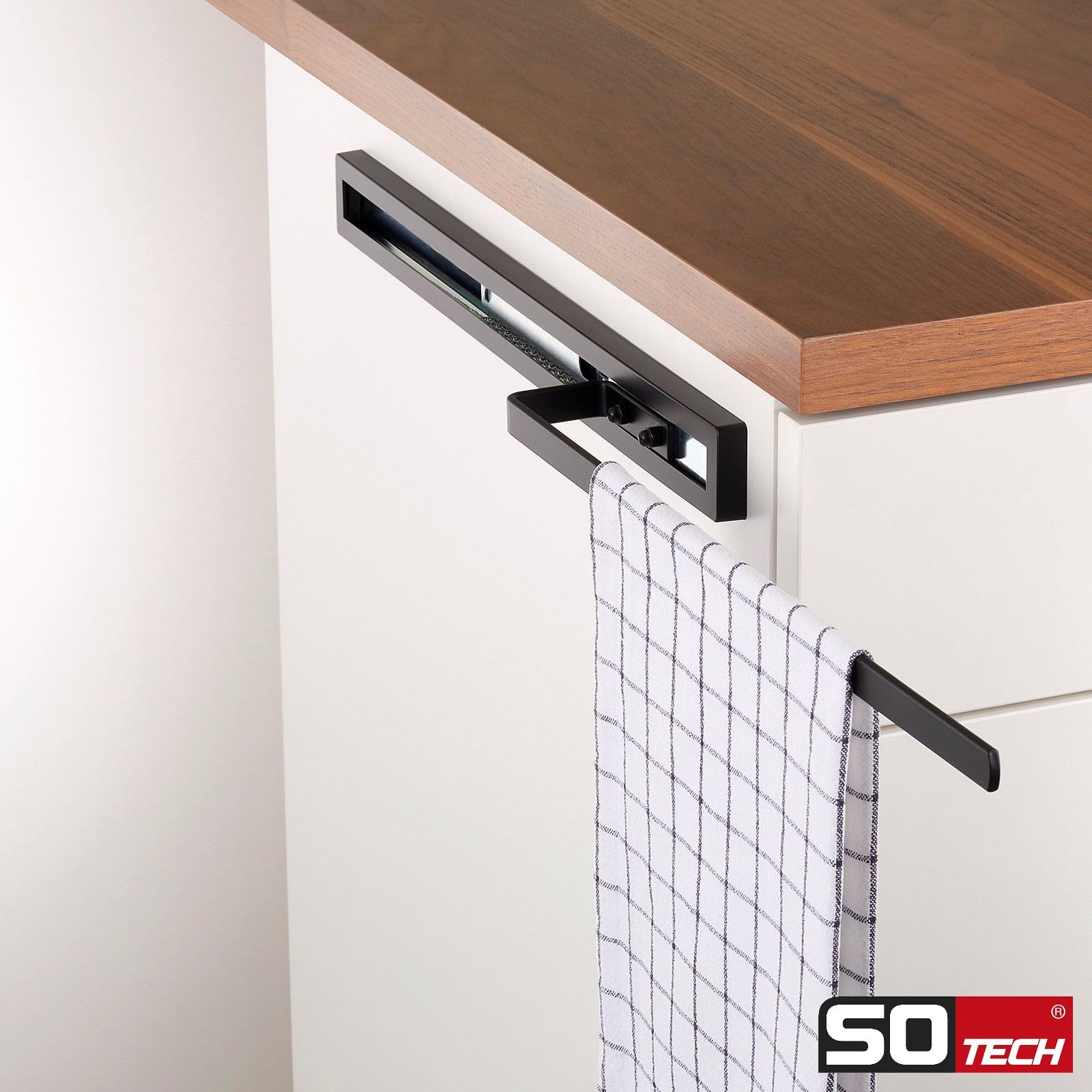 SOTECH Toallero extraíble Style de 1 Brazo Negro 415 mm de extensión 300 mm Toallero para Montaje Lateral y bajo Lavabo en baño y Cocina