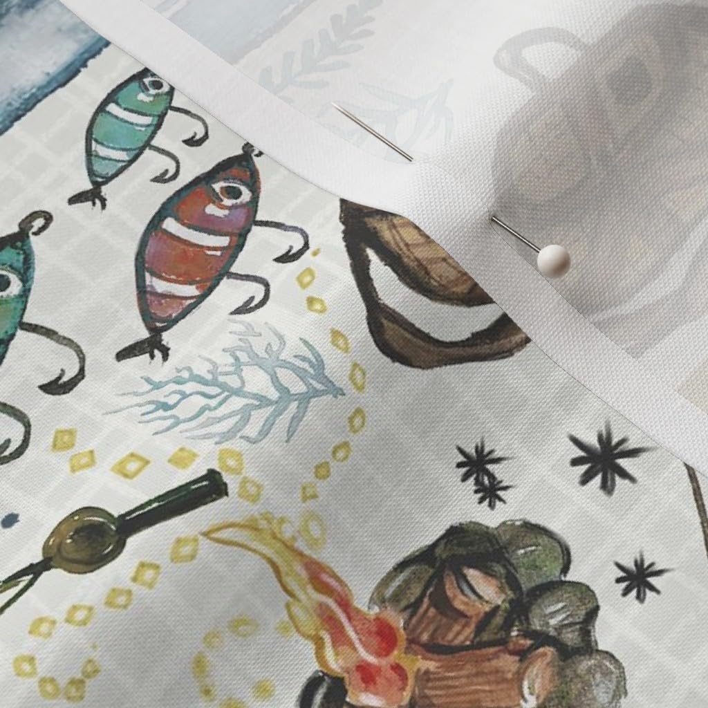 Spoonflower Fabric - Country Nature Boys Fish Whimsical Lake Fishing Camping Cabin Hunting Printed on Petal Signature Cotton Fabric by The Yard - Sewing Quilting Apparel Crafts Decor