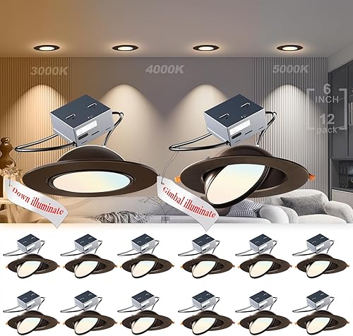 Lightdot Iluminación empotrable con cardán de 6 pulgadas, 12 W  120 W, 1200 lm, súper brillante regulable de 6 pulgadas, luz LED de techo