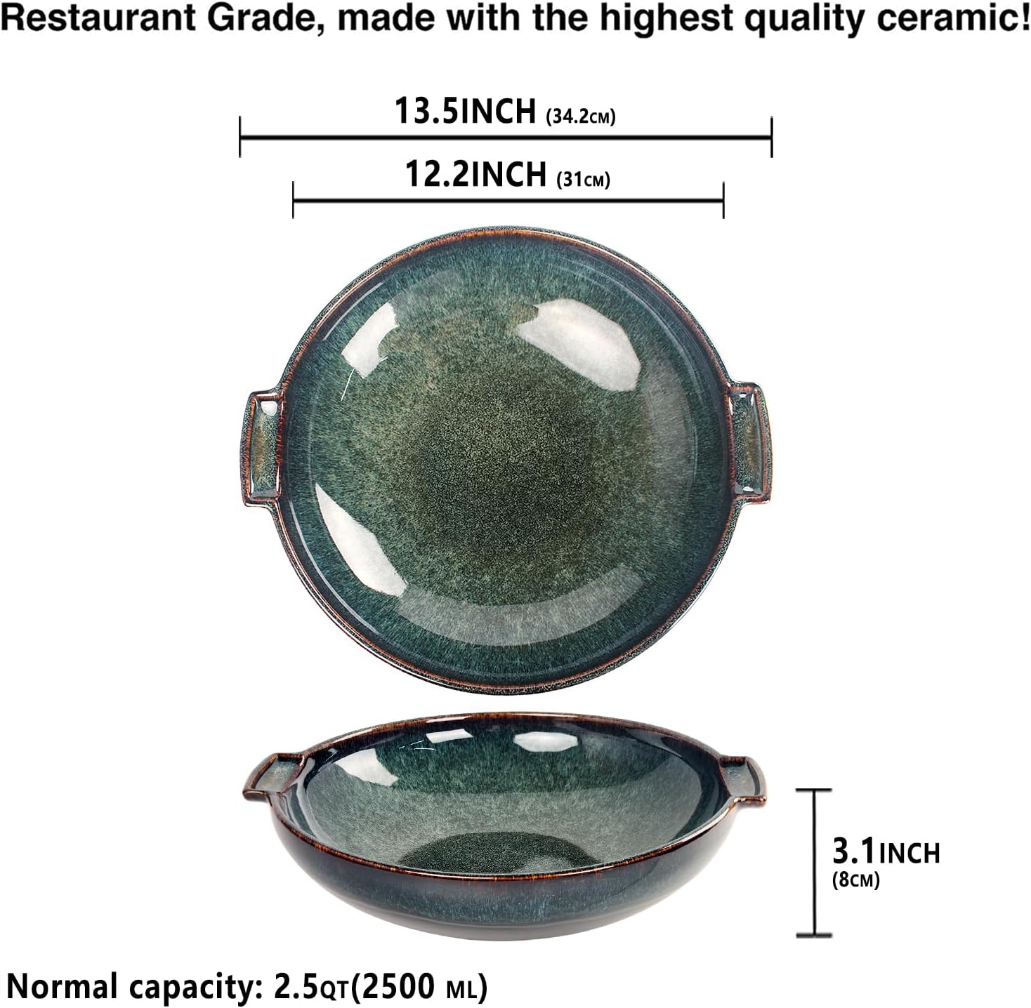 Ceramic Extra Large Serving Bowls, 13.5 Inch Fruit Salad Bowls, 2.5 quarts Pasta Bowls, Decorative Serving Dishes for Entertaining and Party, Microwave Dishwasher Safe