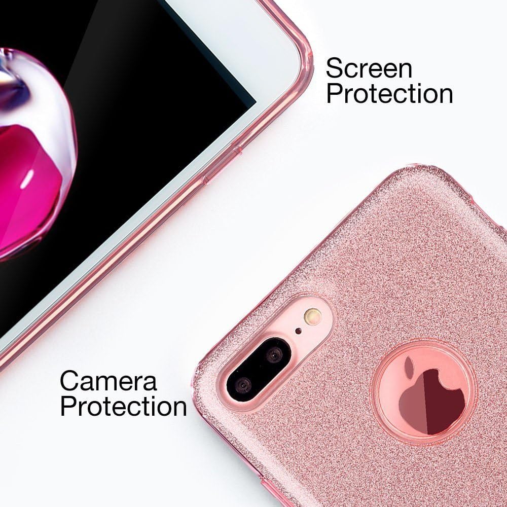 iPhone 8 Plus Case, ERAGLOW iPhone 8 Plus Back Cover Sparkle Shinning Protective Bumper Bling Glitter Case for 5.5 inches iPhone 8 Plus (Rose Gold)