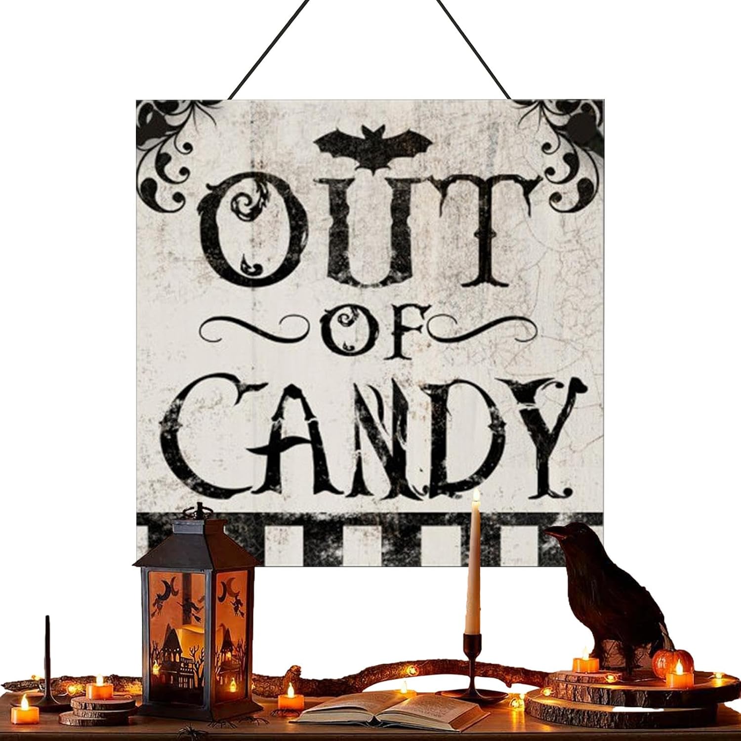 CPYGMXI Halloween Centerpieces for Tables,Wood Halloween Ornaments - Pumpkin Hat Candy Corn Bat Tabletop Centerpiece Decorations for Home Entryway Desk Room for Holiday Display