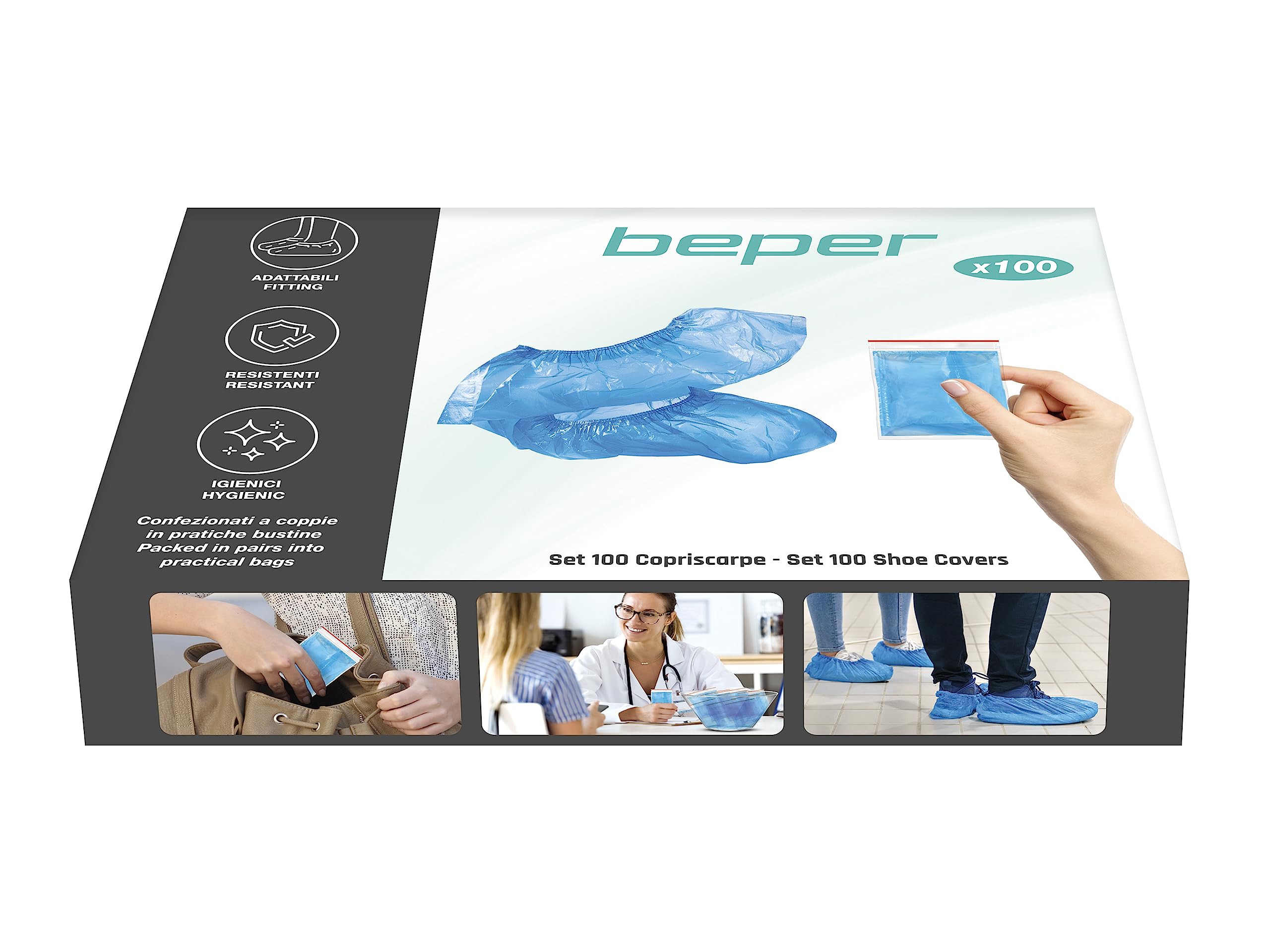 BEPER C206UTI006 Copri scarpe Monouso Impermeabili Antiscivolo Set 100 Sacchetti Blu