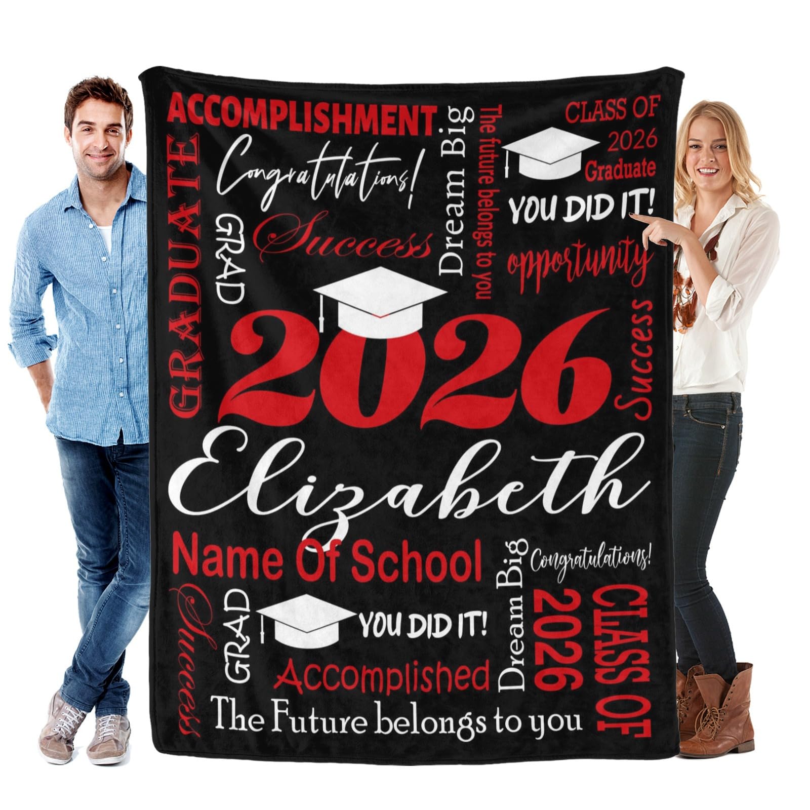 Dr.TOUGH Custom Graduation Gift Blanket with Text Personalized Class of 2026 Graduation Blankets for High School