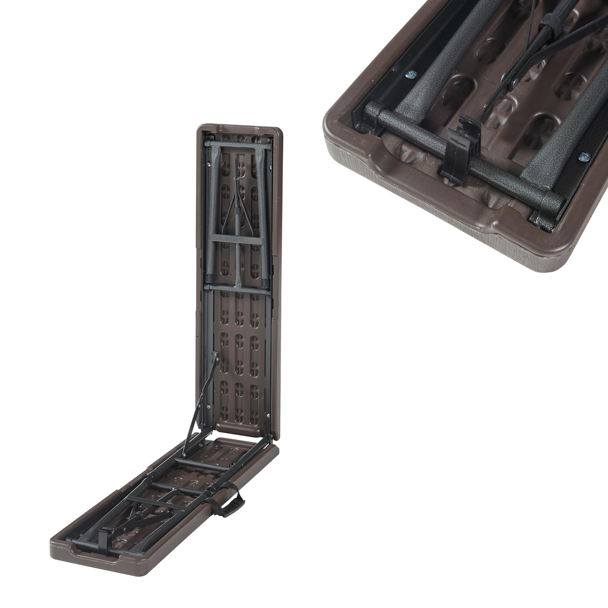 [en.casa] Lot de 2 Bancs de Camping Pliables pour Extérieur Festivals Pique-Nique Banc Pliant pour 4 Personnes Poignée de Transport Métal HDPE 180 x 25 x 43 cm Effet Bois Marron Foncé