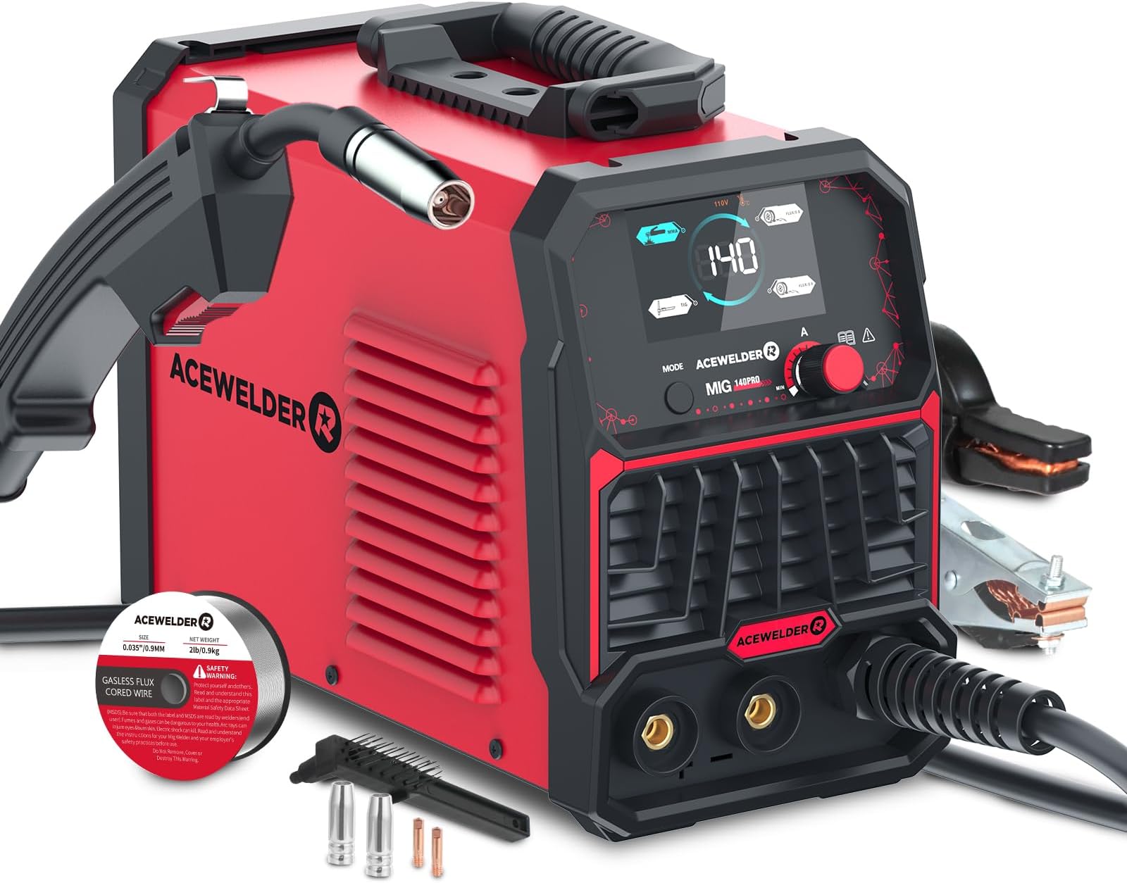 ACEWELDER 140A Gasless Flux Core MIG Welder/Lift TIG/Stick 3 in 1 Welding Machine 110V Portable IGBT Inverter Synergy Welder Machine