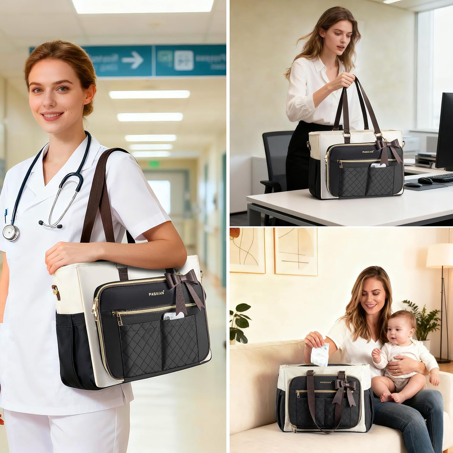 Teacher Tote Bag for Women,Multi-Pocket Laptop & Nurse Work Bag with Cup Holder,Structured Business Briefcase Computer Purse - Image 2
