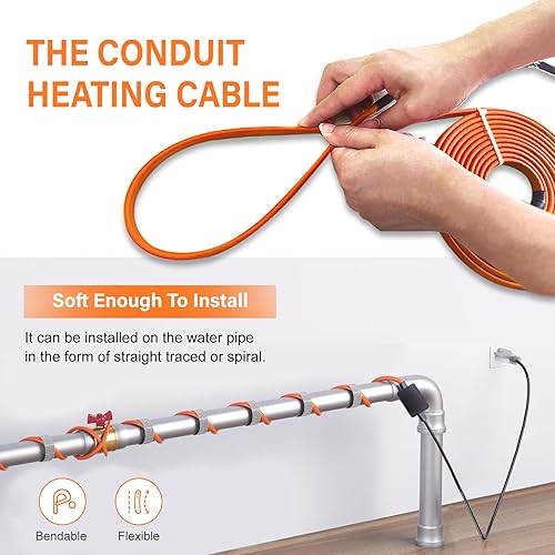 Miniatura 4 de Cupohus Cinta térmica para tuberías de agua con termostato de 6 pies, protección contra congelación, cable de rastro de calor autorregulable