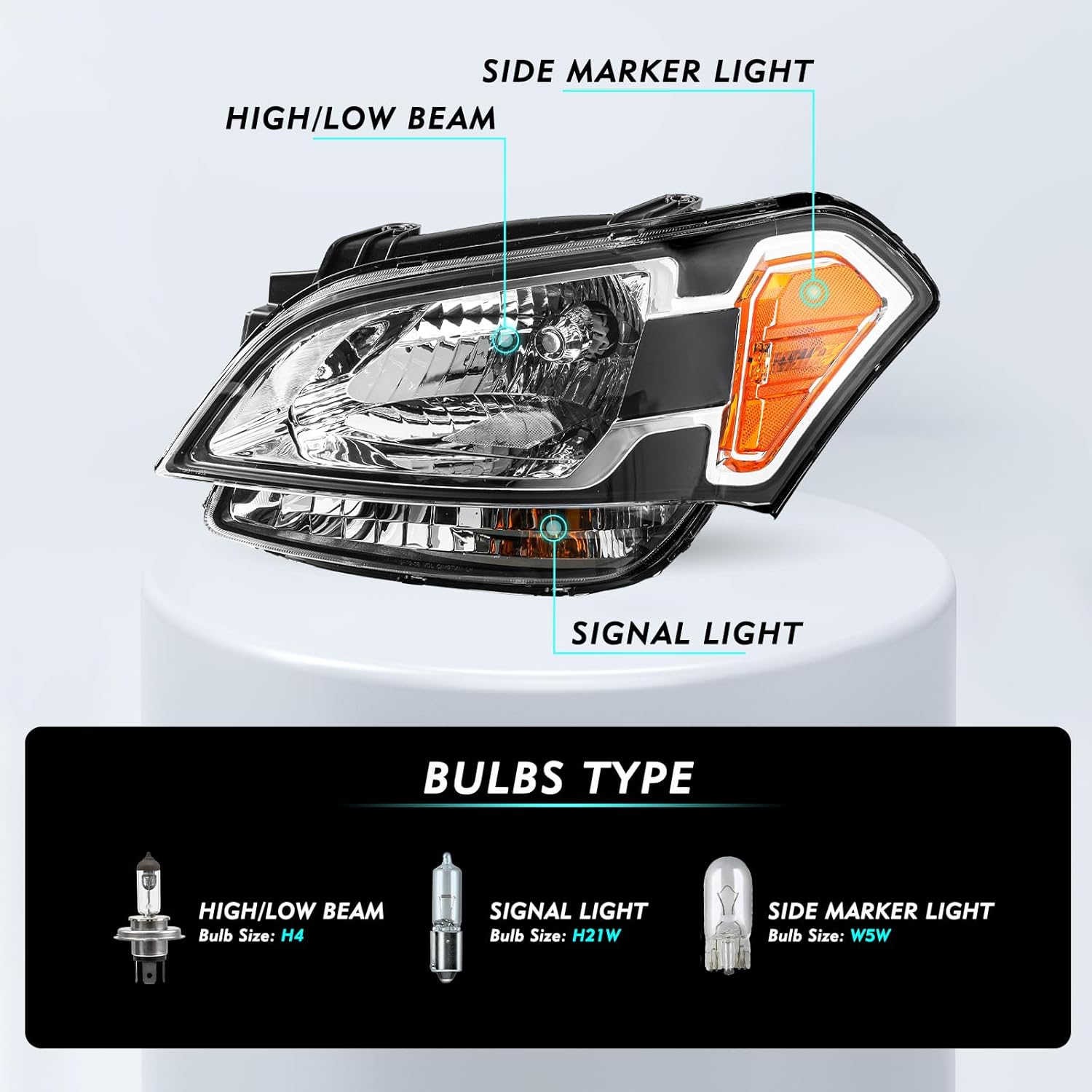 TUSDAR Halogen Headlight Assembly Replacement Fit for 2010 2011 Kia Soul Clear Headlights Passenger and Driver Side