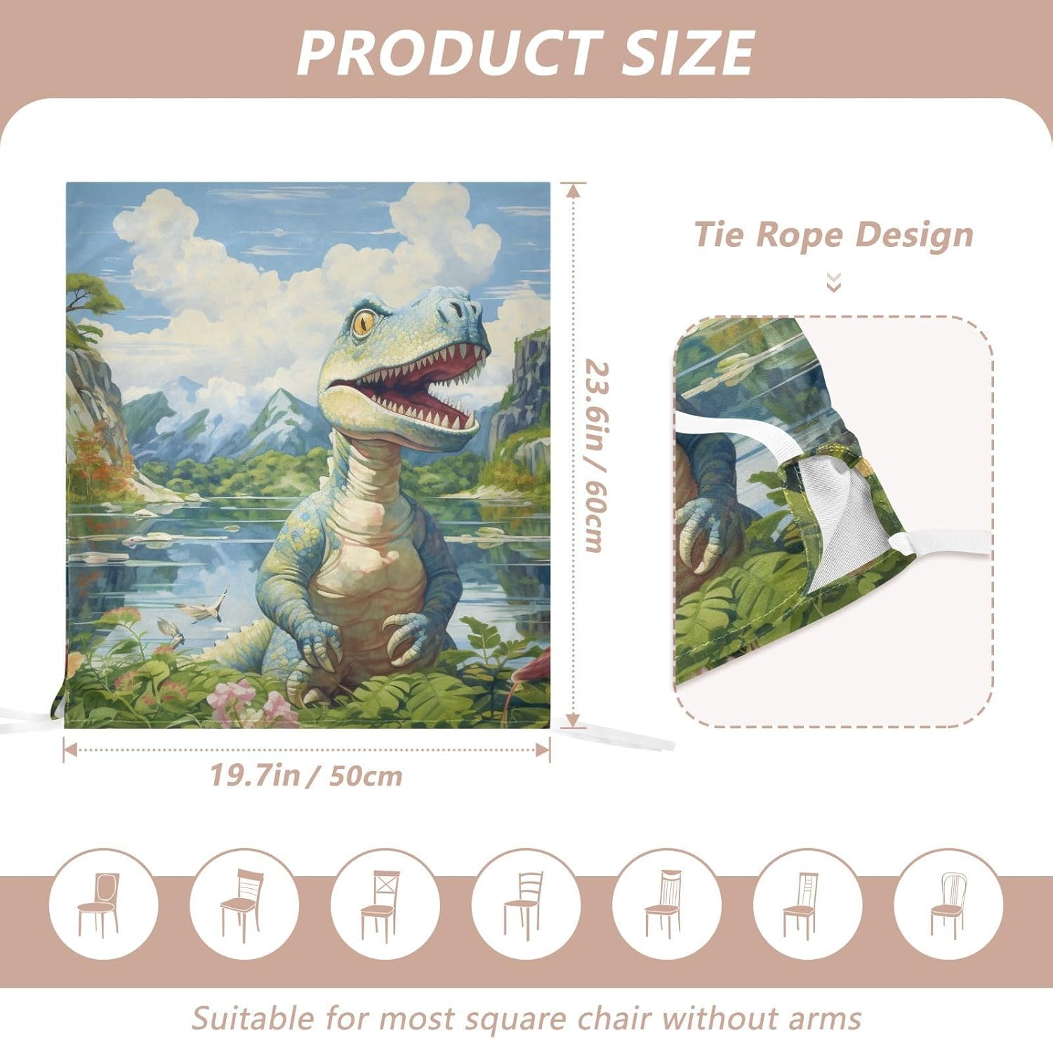 ALAZA Dinosaur Landscape Chair Back Cover Set of 6, Washable Reusable Removable Chair Slipcovers Decorative Chair Cover for Home Kitchen Wedding Party