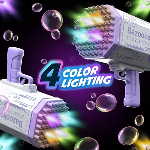 Miniatura 3 de Bubble Machine Blaster - Purple Bubble Gun for Kids, Adults, Automatic Bubble Machine Gun with 69 Holes, LED Lights, 5000 Bubbles per Minute, Funny