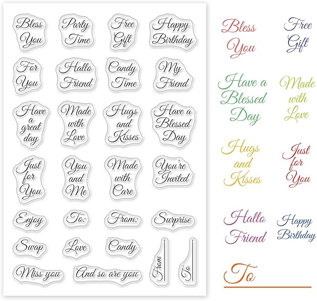 GLOBLELAND Words Clear Stamps Silicone Stamp Seal Handwriting Transparent Silicone Stamps for Gift Tags Label Card Making Journaling and Scrapbooking Decoration