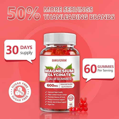 Miniatura 6 de Gomitas de glicinato de magnesio de 600 mg, sin azúcar con L-treonato de magnesio, suplementos masticables para dormir, apoyo corporal y relajación,