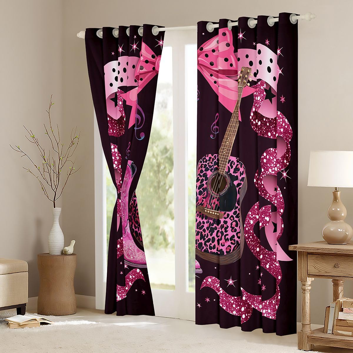Homewish Tende oscuranti rosa con cowgirl occidentale, 132 x 160 cm