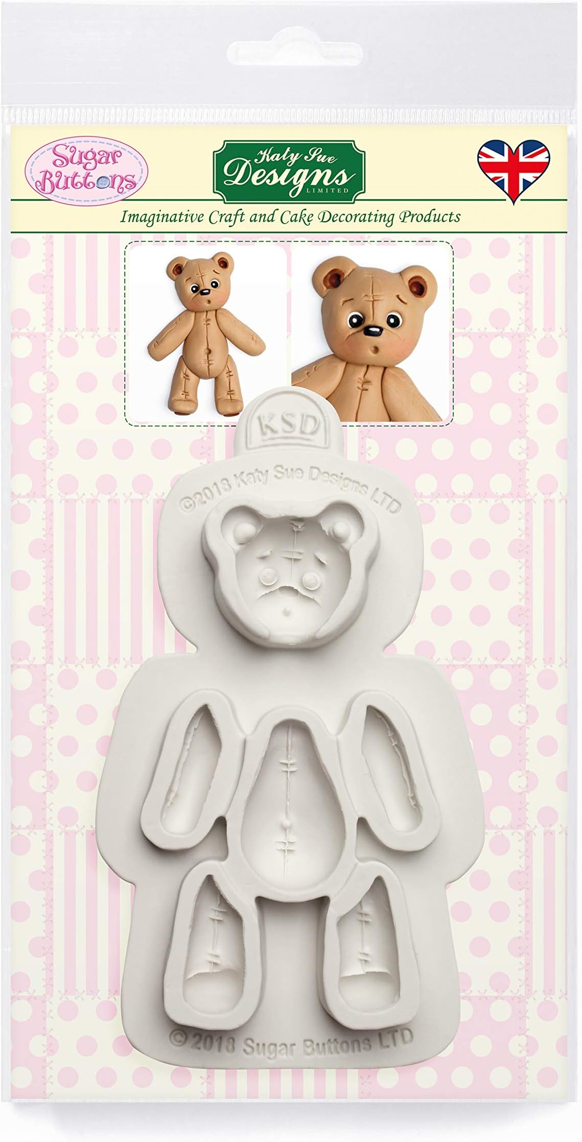 Stitched Teddy Bear Silicone Mould for Cake Decorating, Crafts, Cupcakes, Sugarcraft, Candies, Card Making and Clay, Food Safe Approved, Made in The UK, Sugar Buttons by Kathryn Sturrock