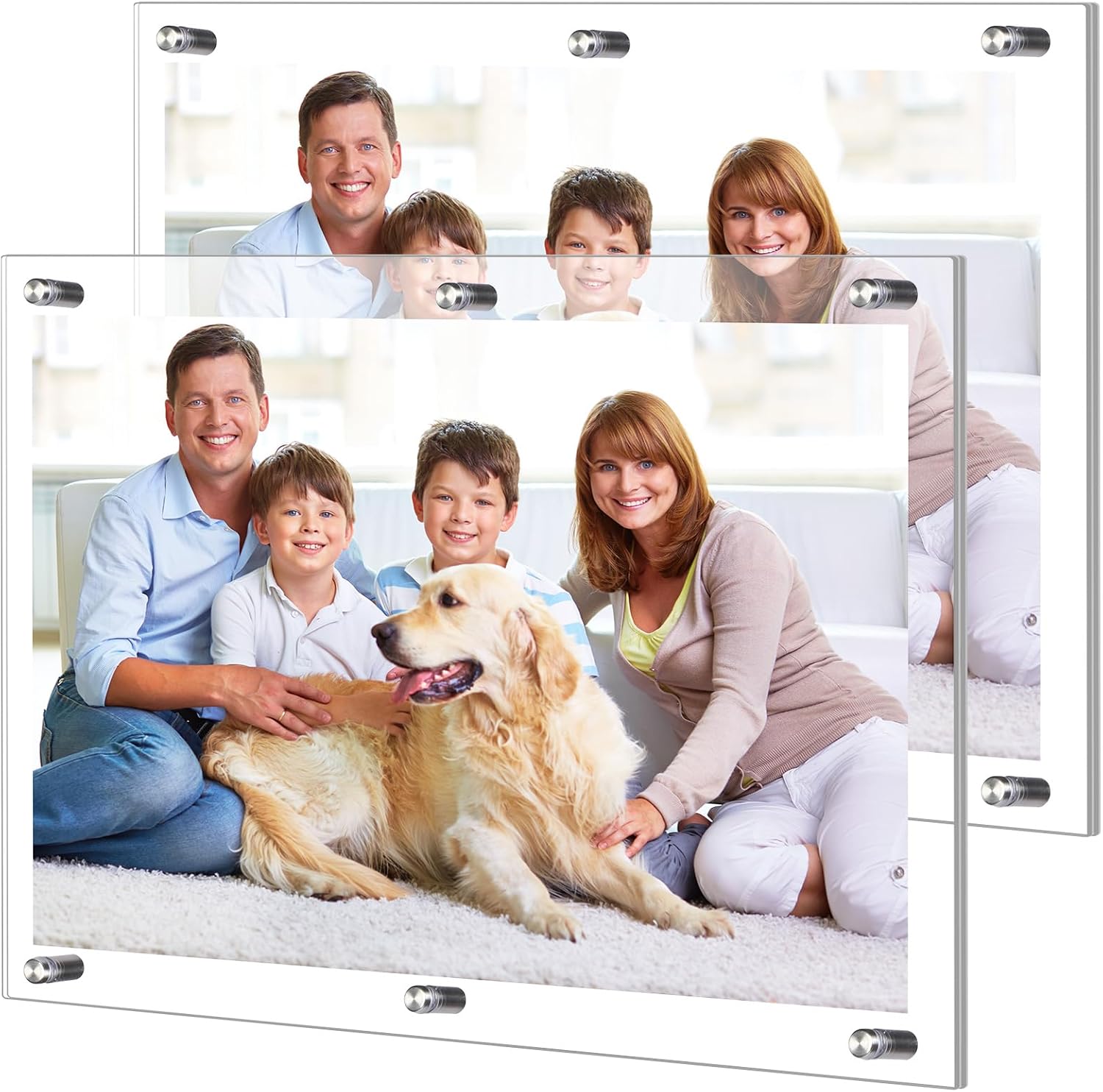 2 Pack Extra Large Frameless Floating Acrylic Frame Wall Mount Magnetic Acrylic Picture Frames with Chrome Standoffs Double Panel Floating Frame for Photo Poster Display (24 x 36 Inch)