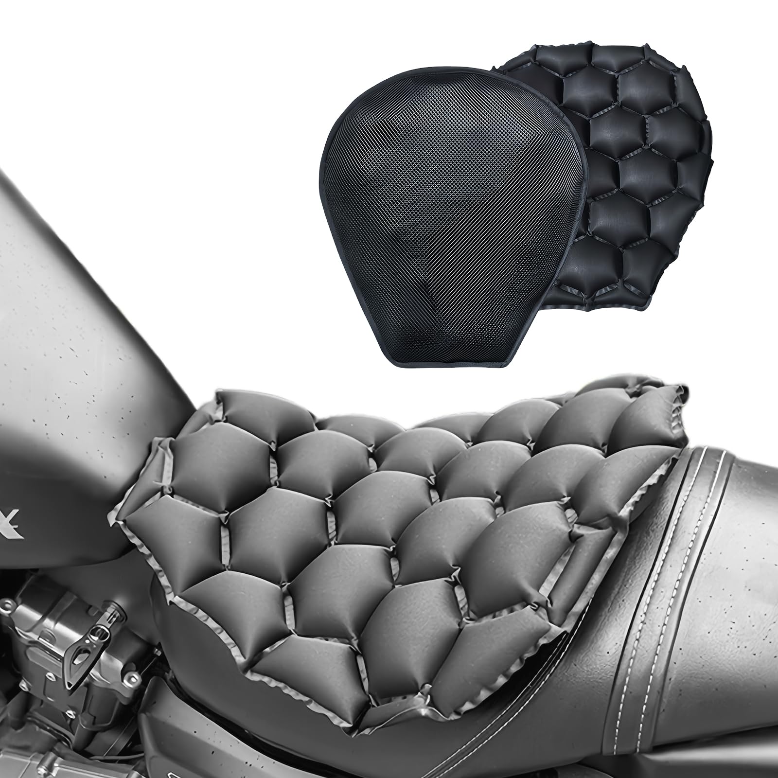 Cojín de aire para asiento de motocicleta con bomba de llenado de aire integrada e inyección de agua, almohadillas de aire inflables de burbujas con cubierta de malla transpirable y parte inferior