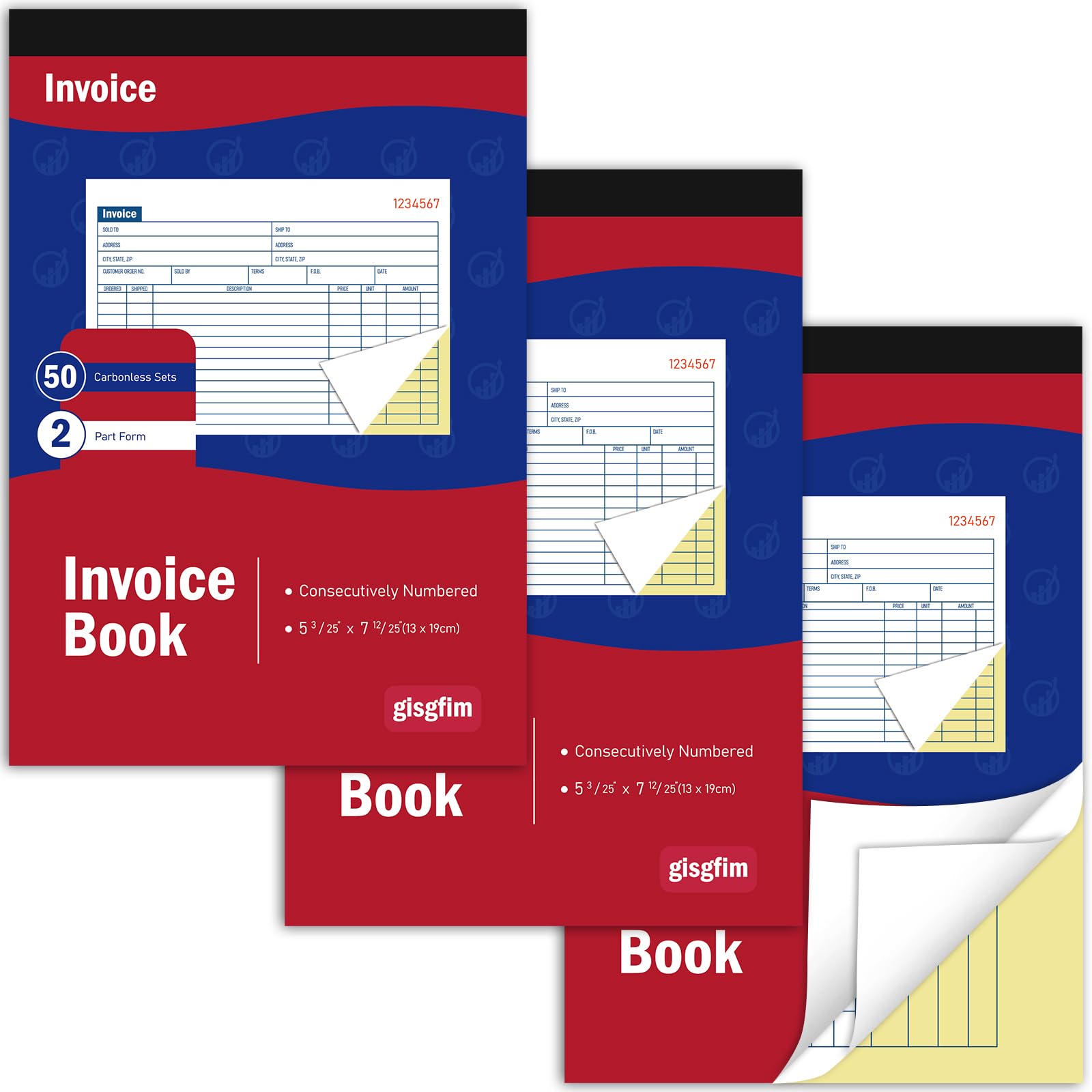 gisgfim 3 Pads Invoice Book for Small Business Invoice Receipt Book 2-Part Carbonless Invoices Work Order Receipt Book with Invoice Sheets 5-3/25 x 7-