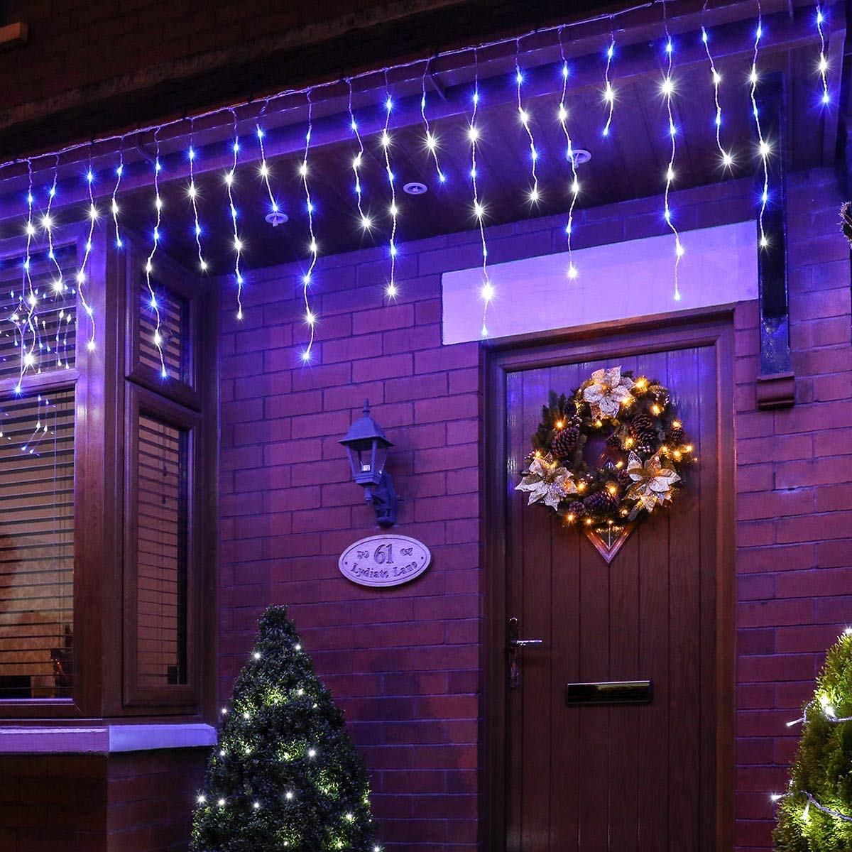 Festive Lights - ConnectGO Connectable Outdoor Icicle Lights - Mains Powered 200 LED String Lighting - Christmas, Garden, Home & Party (Blue & White, 20m)
