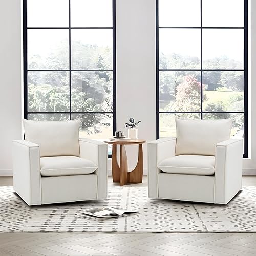 Miniatura 28 de COLAMY Juego de 2 sillas giratorias decorativas de 34 pulgadas, sillón tapizado con almohada de respaldo mullido, moderno y cómodo para dormitorio,