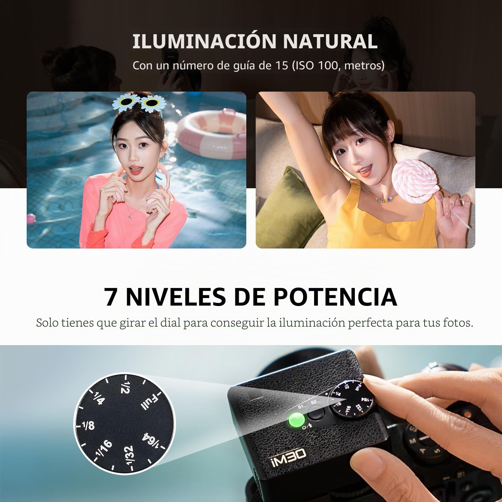 Godox iM30 Mini Flash de Cámara, 230 Flashes de Máxima Potencia, Control Óptico S1/S2, 7 Niveles de Potencia, Compatible con Zapata de un Solo Contacto
