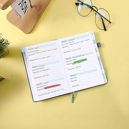 Miniatura 9 de Libro de contraseñas con pestañas alfabéticas, pequeño guardián de contraseñas con páginas a color, organizador de cuadernos de contraseñas para