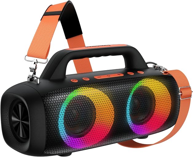 BassBloom Roar 1 Outdoor Bluetooth Speaker, IPX6 Waterproof,60W | Powerful Sound JIKE Bass, 24H Playtime, Bluetooth 5.4, TWS Pairing, RGB Party Lights, for Travel Camping and Beach