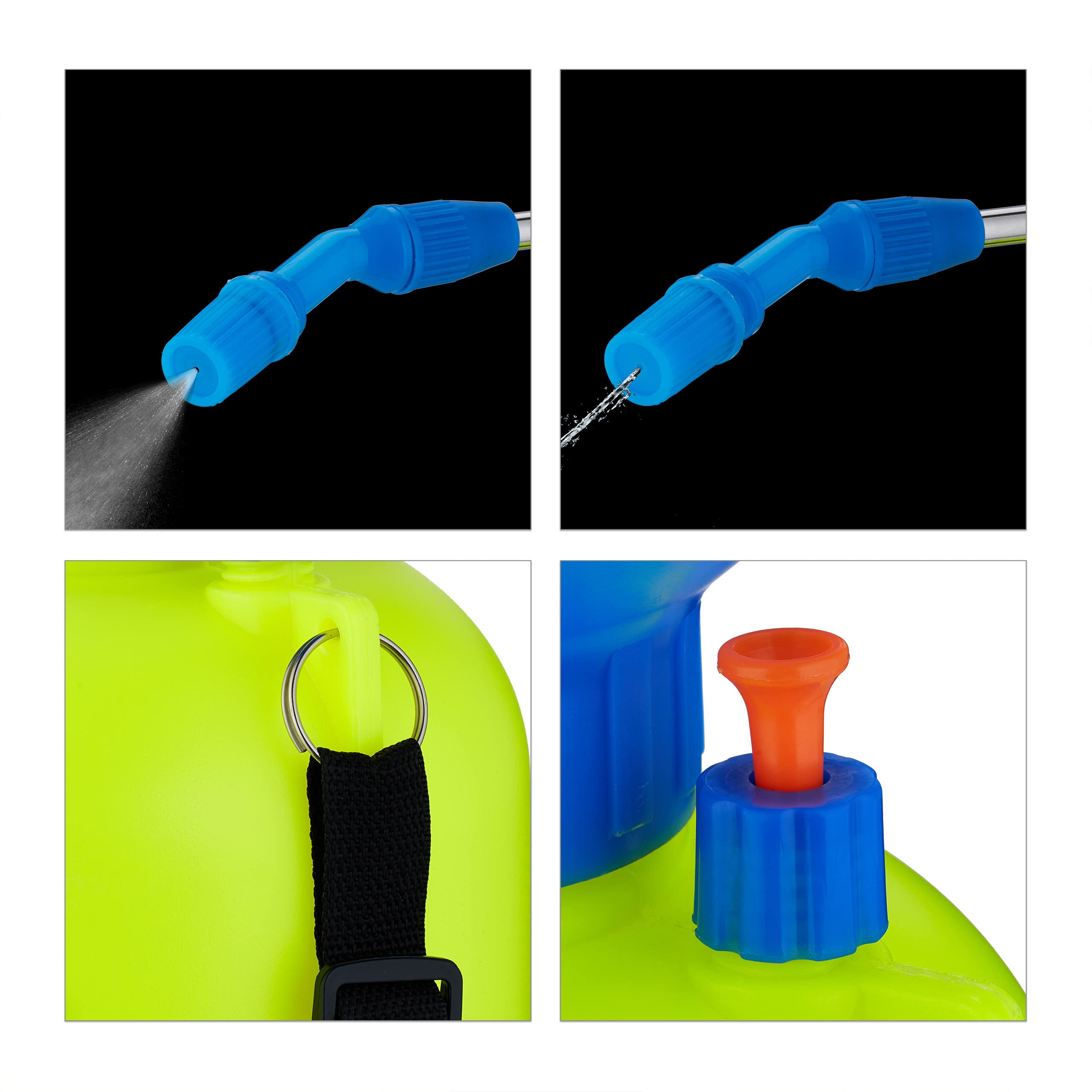 Relaxdays Drucksprüher, 10 l, verstellbare Düse & Skalierung, Bewässerung & Pflanzenschutz, Pumpsprühgerät, gelb-blau
