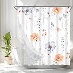 AWERT No Rideau de douche crochet avec Snap en lin Aquarelle Florale Rideau de Douche et Liner Ensemble Double Layers Tissu imperméable et Voir-Grille de la fenêtre supérieure Decorative 71x74inch