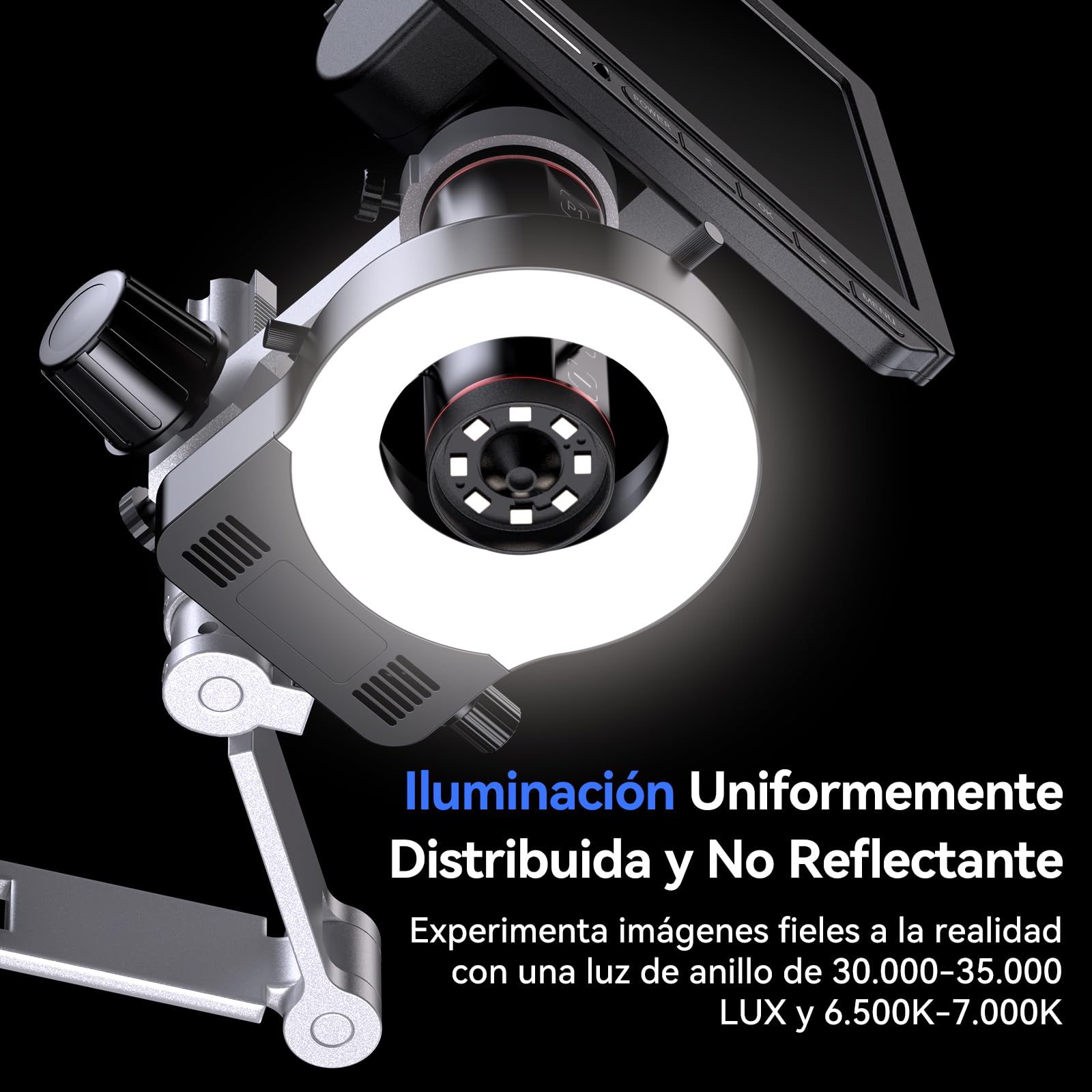 TOMLOV TM4K-AF MAX Microscopio Digital con Autofoco 2000X, Magnificación 4K HDMI con Pantalla IPS de 10,1", Regalo para Adultos, Cámara de 52MP para Piezas y Soldadura con Luz de Anillo, PC/TV, 64GB