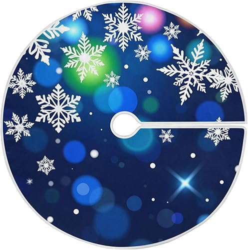 ALAZA Decoración de falda de árbol de Navidad, pequeño adorno de falda de árbol de 35.4 pulgadas con copos de nieve azules con purpurina navideña