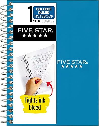 Miniatura 15 de Five Star - Cuaderno de espiral, 1 materia, papel con líneas universitarias, tamaño personal, 4-3/8" x 7", 80 hojas, combate el sangrado de tinta,