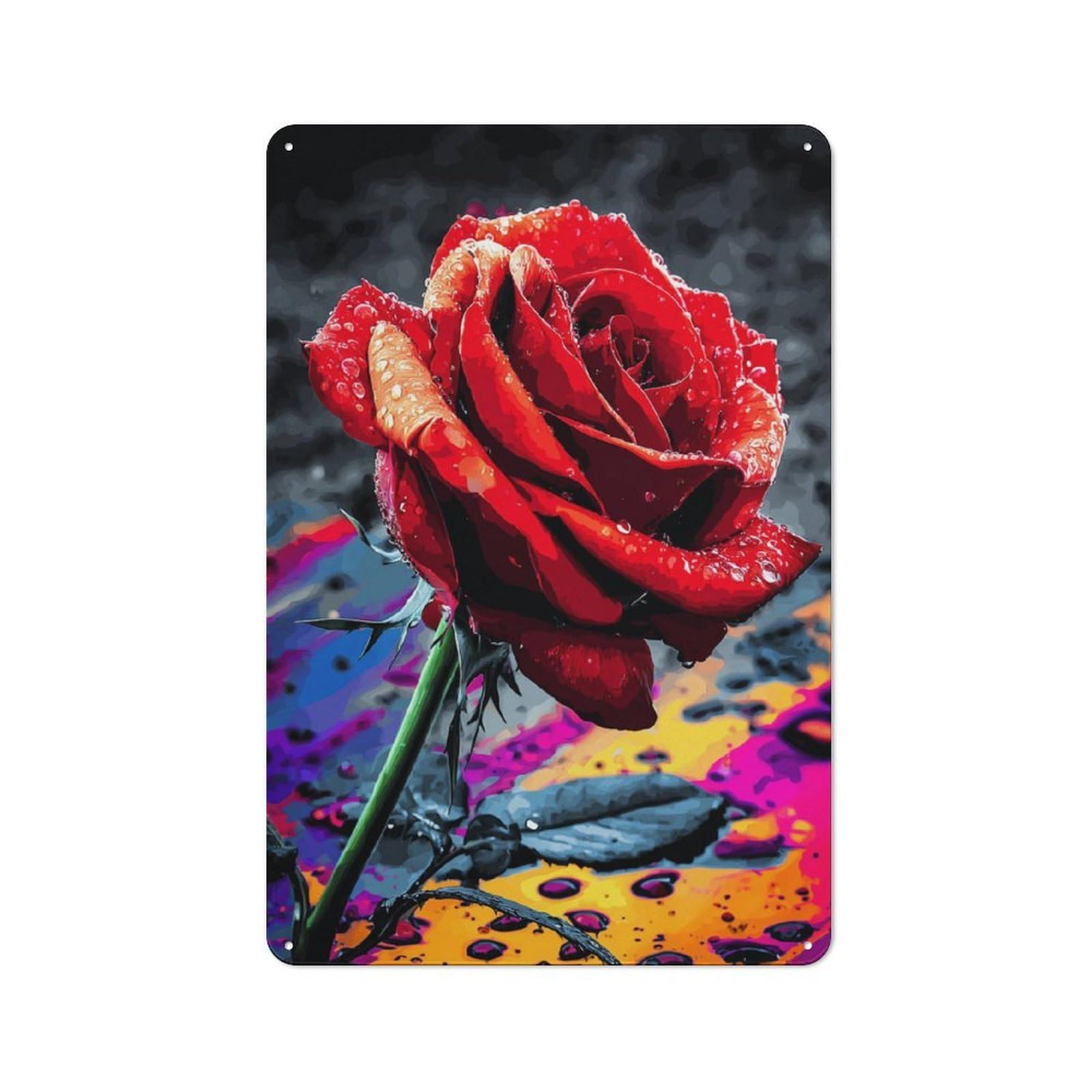 Junmoney Raindrops On Red Rose Metal Wall Art Sign 30X20cm, Vintage Vintage Wall Decor For Lounge, Study, Pub Or Wall Gallery