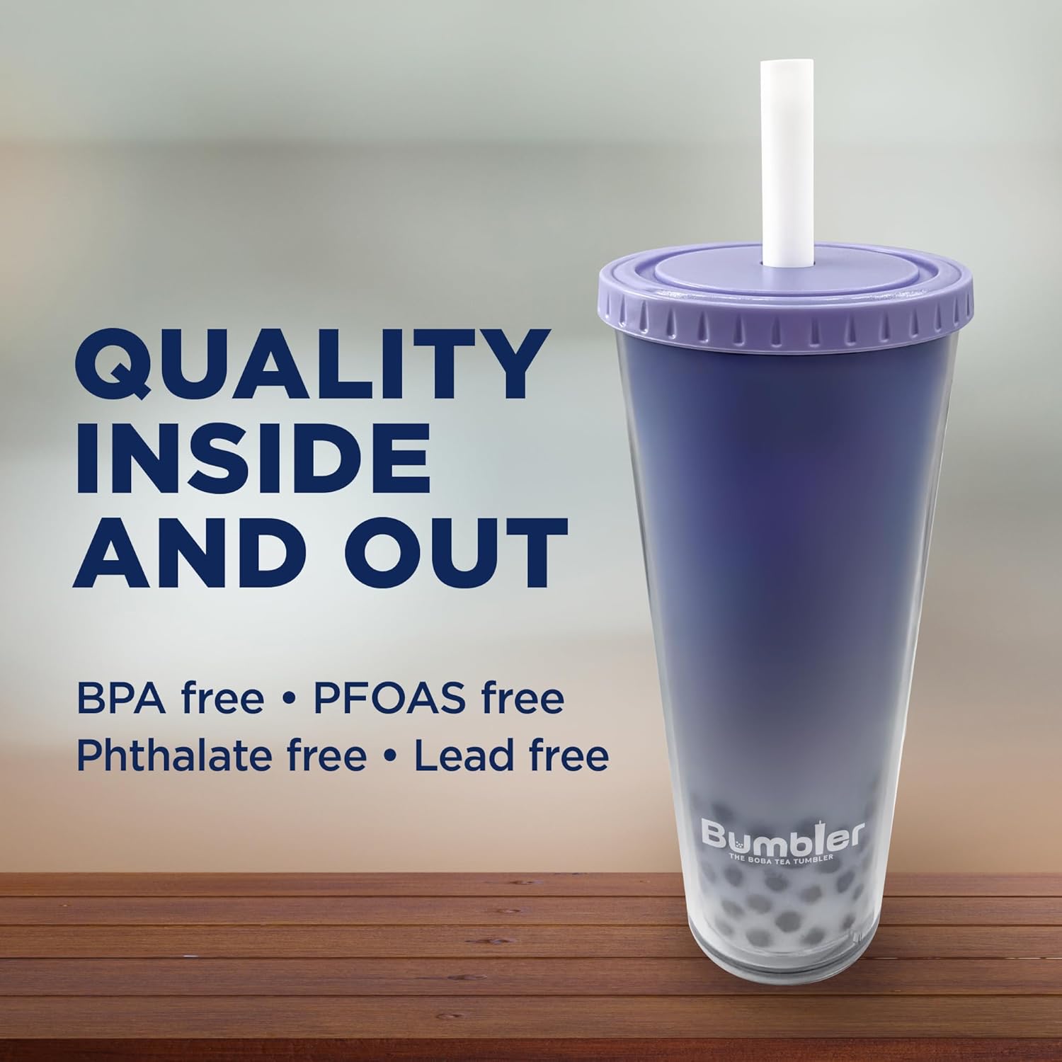 Bumbler 24oz Large Reusable Portable Eco-Friendly Tumbler | Drinking Cup with Wide Soft Tip Straw, Aesthetic Leak-Proof Lid – for Boba Tea, Smoothies, Iced Coffee, Hot or Cold Drinks – Lavender - Image 6