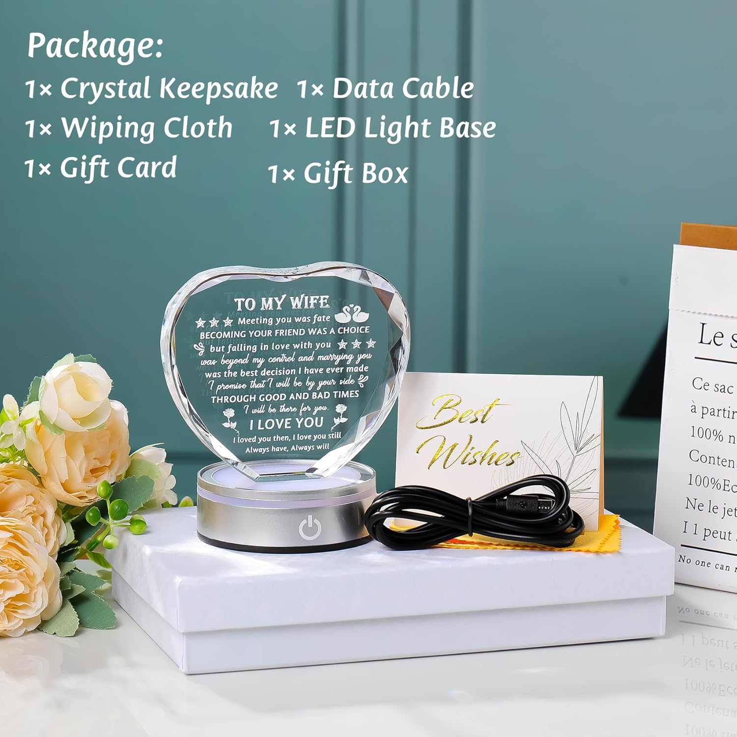 Movdyka Gifts for Wife from Husband Best Birthday for Wife Ideas Crystal Keepsake Great Gifts to My Wife Valentines Day Christmas for My Lovely Wife Glass Plaque Decor - Image 7