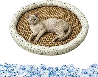 Dog Cooling Bed - M/L Round Rattan Lounger, Non Slip Pet Nest 15inch,19inch | Breathable Companion Resting Mat Indoor Outdoor Travel Balcony Living Room Patio Yard Porch Deck Comfort Space with Small Med