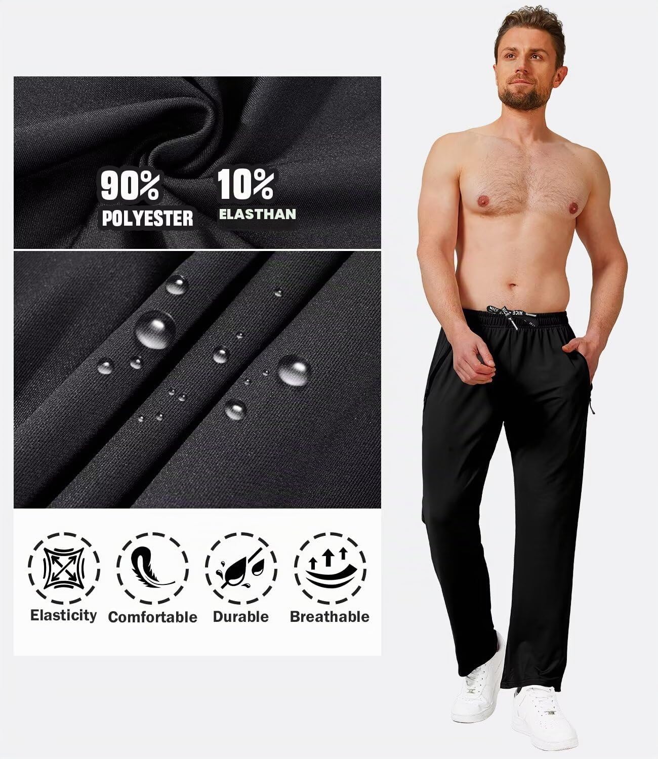 lomsoe 3er-Pack Jogginghose Herren, Trainingshose Herren mit Reißverschlusstaschen, Sporthose Herren Lang Atmungsaktiv Schnelltrocknende Sweatpants