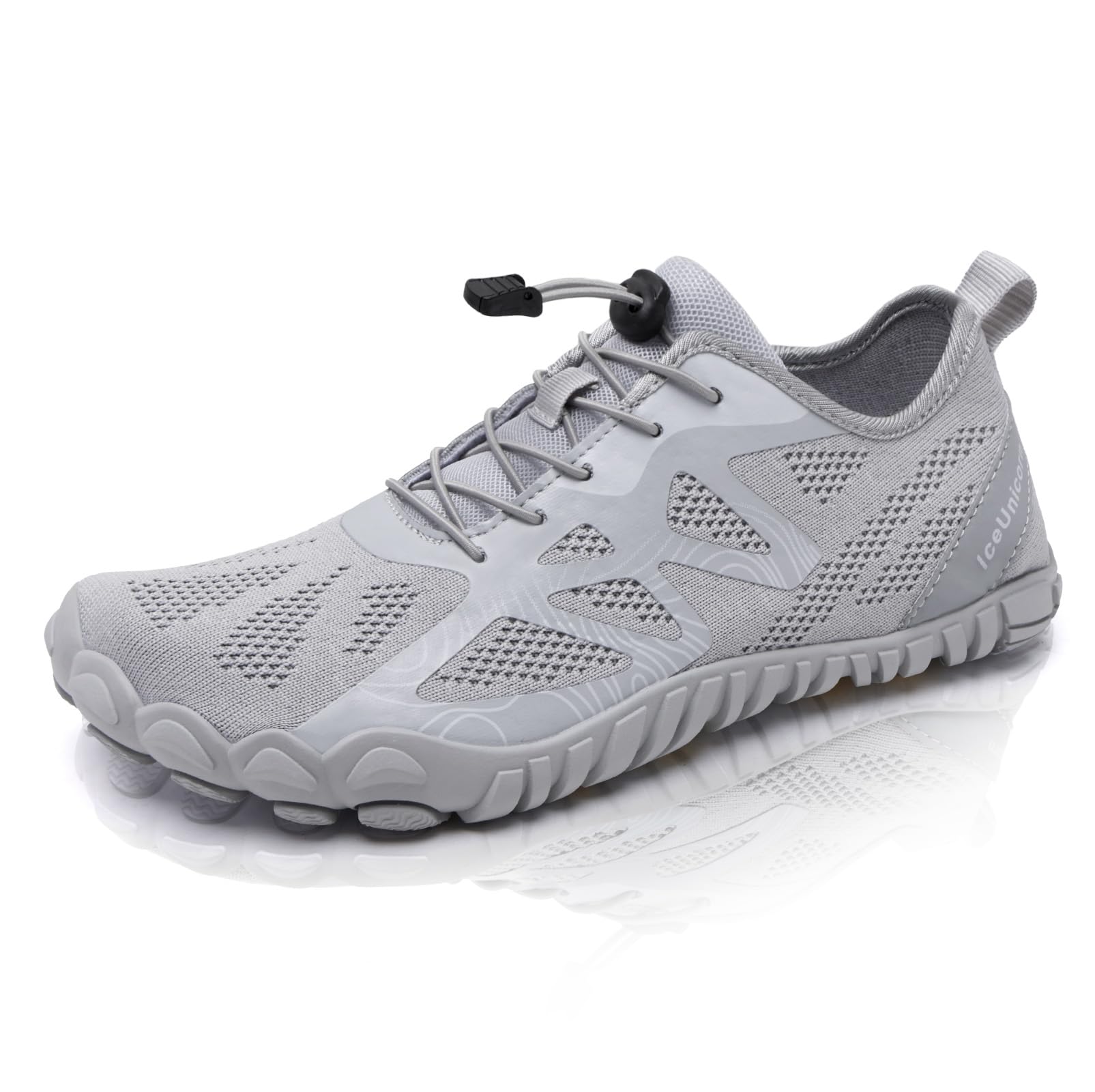 IceUnicorn Herren Damen Barfußschuhe Traillaufschuhe Fitnessschuhe Knit Minimalistische Breiter Zehenbox(A Hellgrau,43EU)
