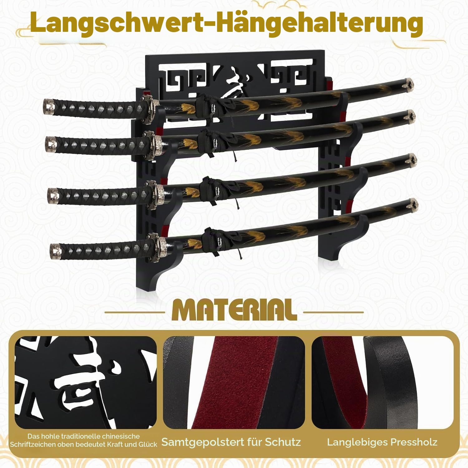 Schwert Wandhalterung Schwerthalter Display Stand Gepolstert Katana Wakizashi Genji und Samurai Schwerter,4 Tier