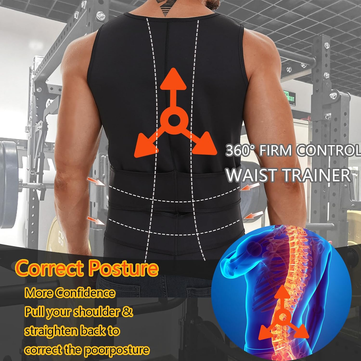 Sauna Suit for Men 2 in 1 Sweat Vest Waist Trainer Sauna Shirt for Men with Adjustable Double Sweat Belt - Image 3