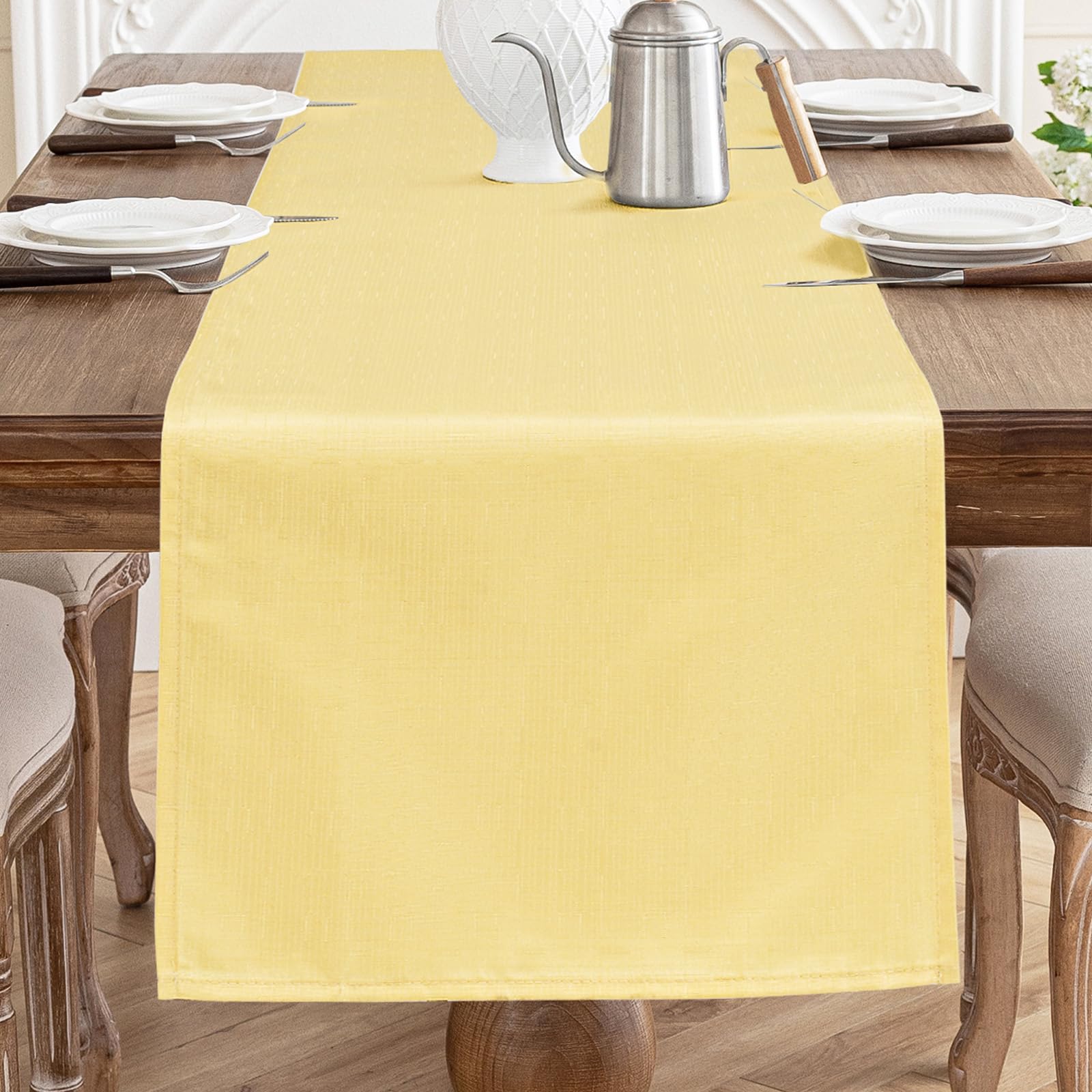 AooHome Tischläufer Gelb 40X140cm, Tischdeko Leinen-Optik Abwaschbar Tischband aus Polyester Wasserabweisend mit Lotuseffekt, Dauerhaft Kratzfest für Esszimmer Hochzeiten Party Weihnachten