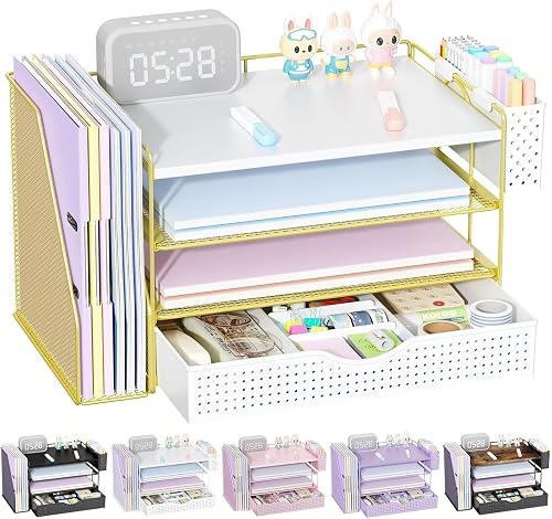 Wood Desk Organizers and Accessories with File Holder & Catalog Racks