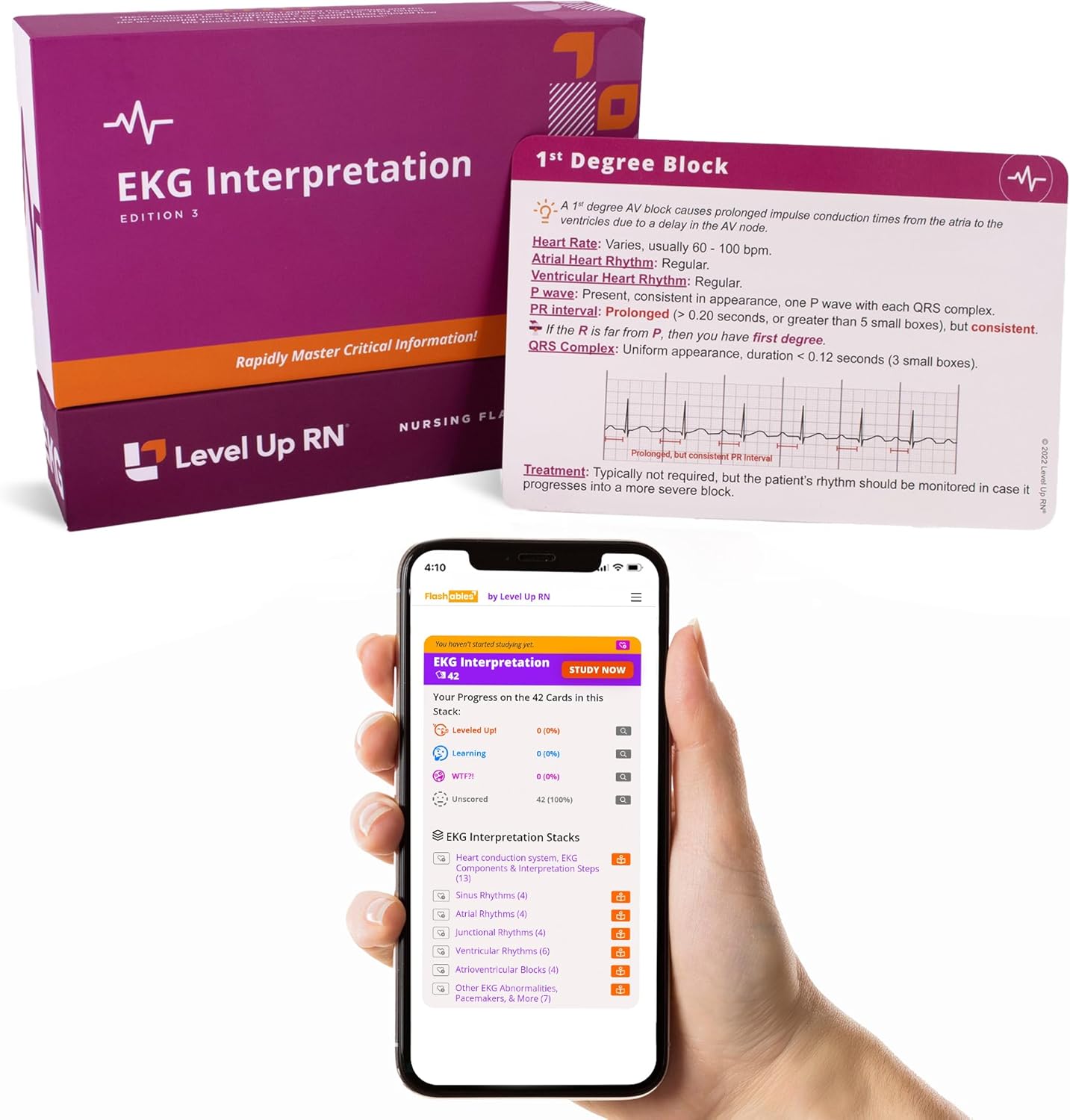 EKG Interpretation Flash Cards – for Nursing/EMT/Paramedic School – 2026 NCLEX ATI HESI Review LPN RN Flash Cards (45 Cards)