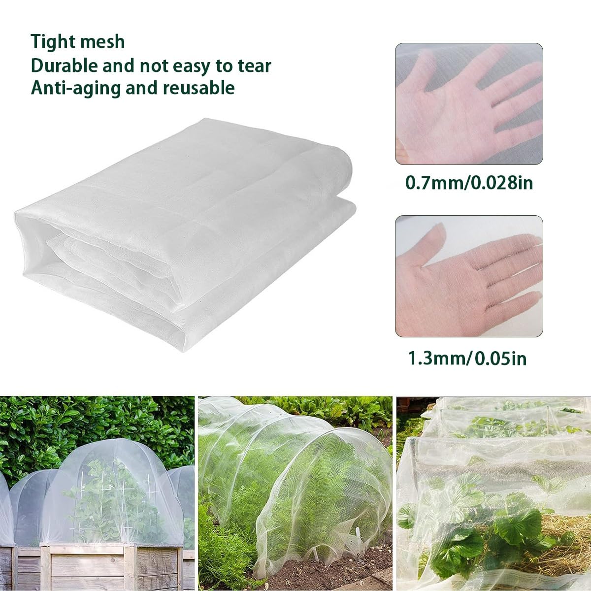 Red De Jardín Ultrafina, Malla Ultrafina para Cultivos, Red para Plantas, Red Antipájaros Blanca, Protege Frutas, Flores y Verduras De Los Pájaros(80 Mesh/0.7mm,4m x 10m)