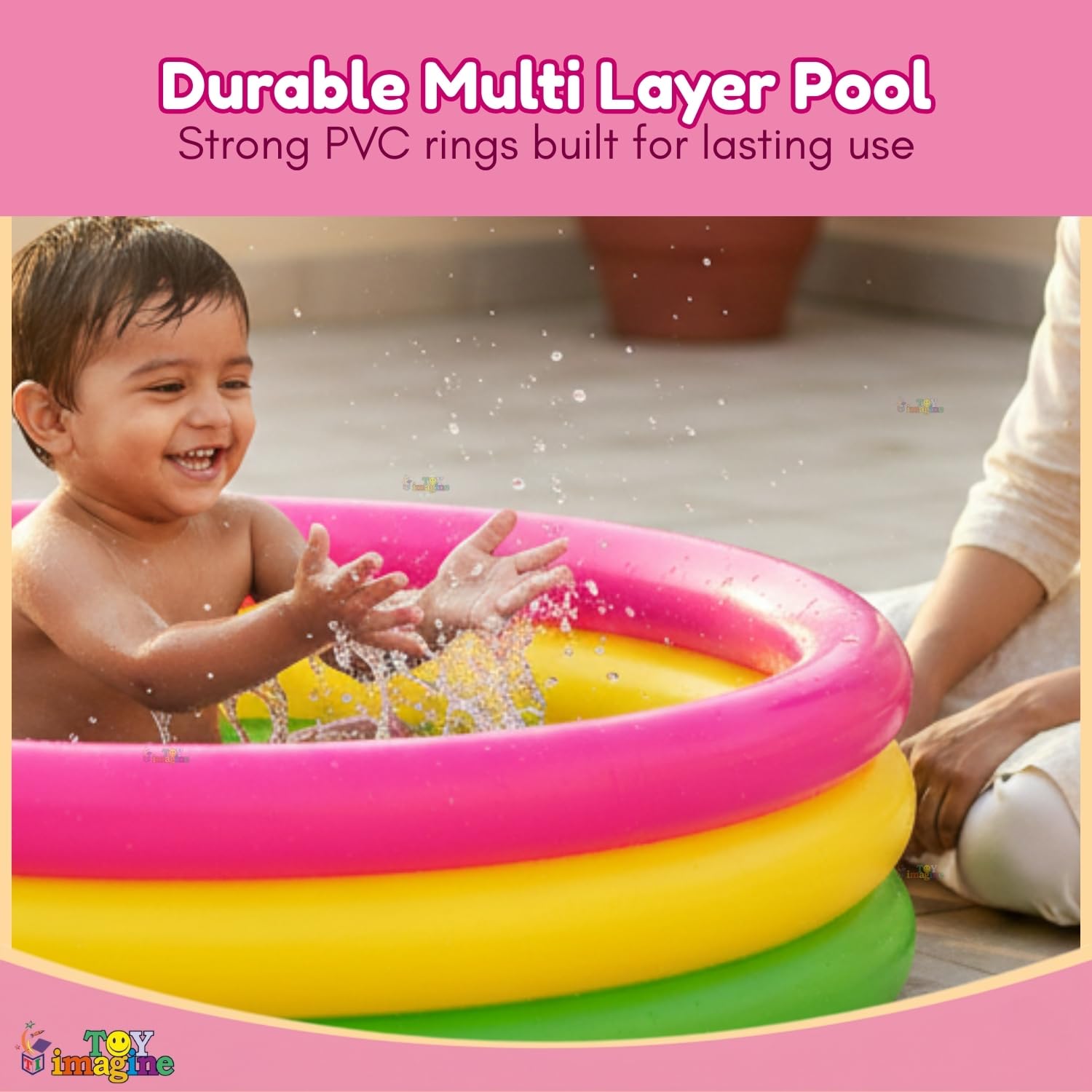 Toy Imagine 4 ft Swimming Pool for Kids | Inflatable Sunset Glow Round Colourful Ring Baby Portable Baby Bath tub | 0-5 Years | Indoor & Outdoor Swimming Pool for Kids (Multi Color) Holi 1