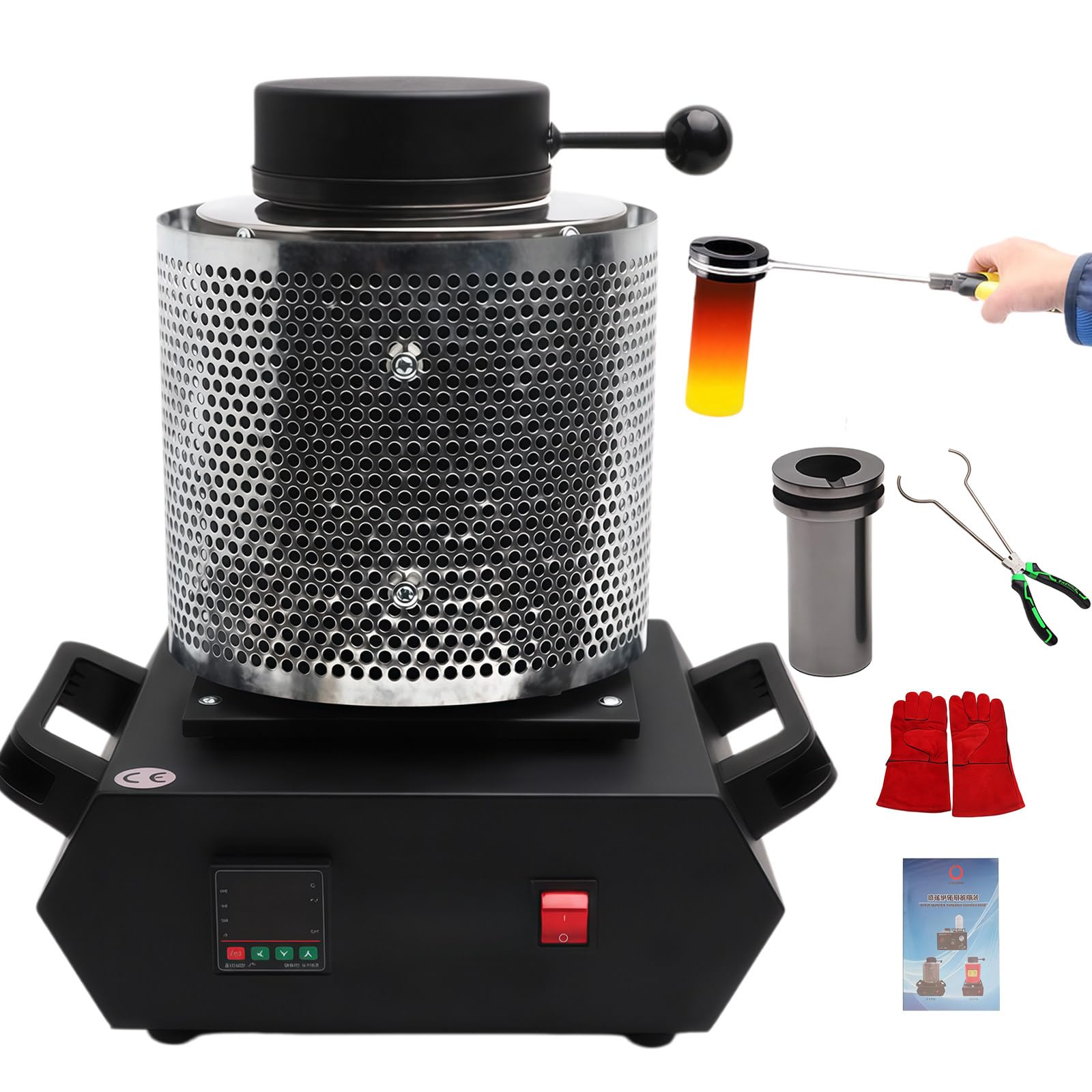 GYKOZY Electric Gold Melting Furnace,Rapid Heating 1150°C / 2102°F Max, with Graphite Crucible,for Gold, Silver, Copper, Scrap, DIY Casting & Jewelry Making Black-3Kg (Black 1Kg)