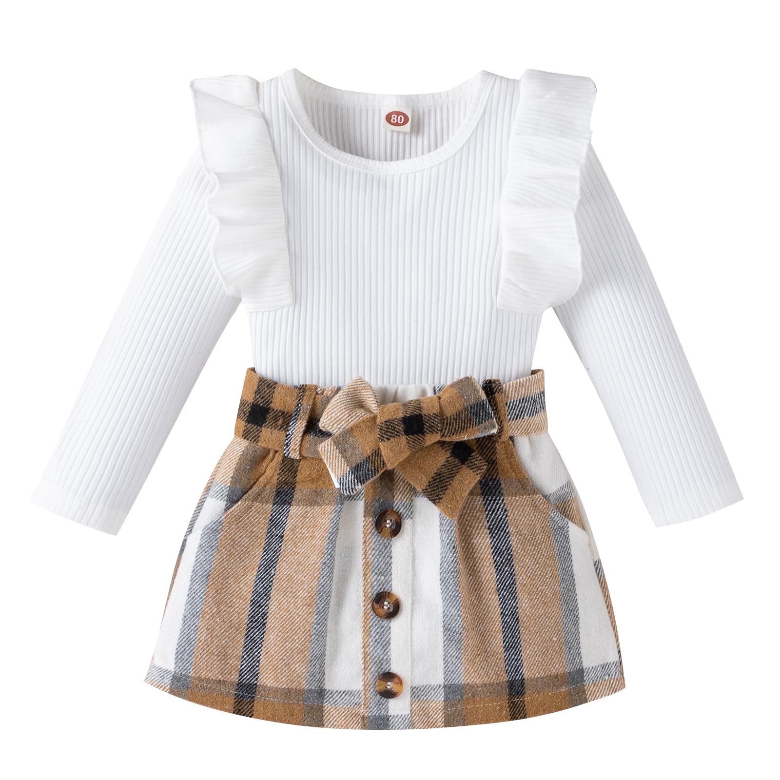 Toddler Girl Outfits Fall Winter Clothes Knitted Cotton Solid Color Ruffle Long Sleeves Tops+ Mini Skirts Set