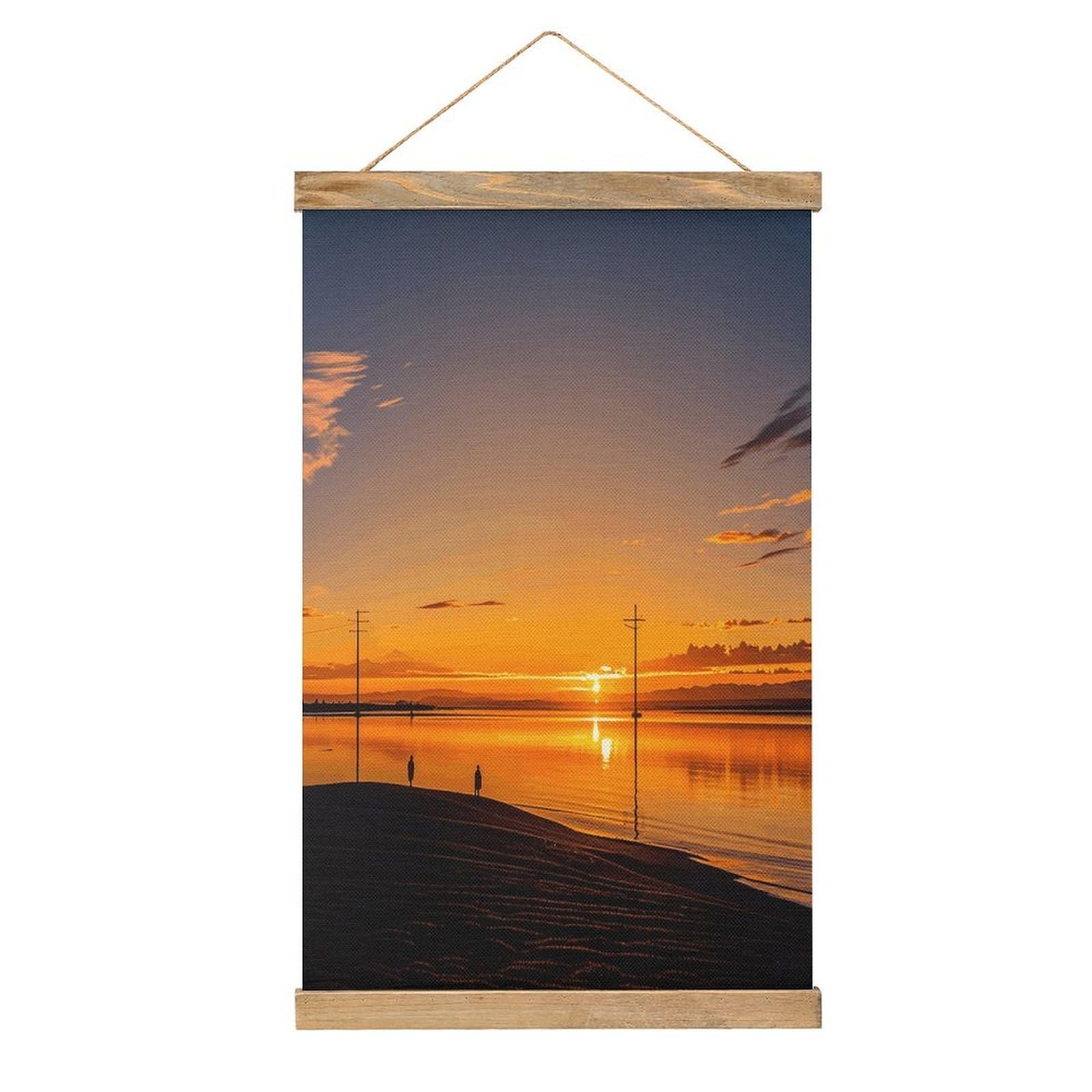 VstaDank Vintage Sunset Stripes Poster with Wooden Frame Hanger Art Painting Wall Decor Poster Wall Hanging Wooden Frame 13x20 Wood Poster Hanger for Photo Picture Art Canvas Print Artwork